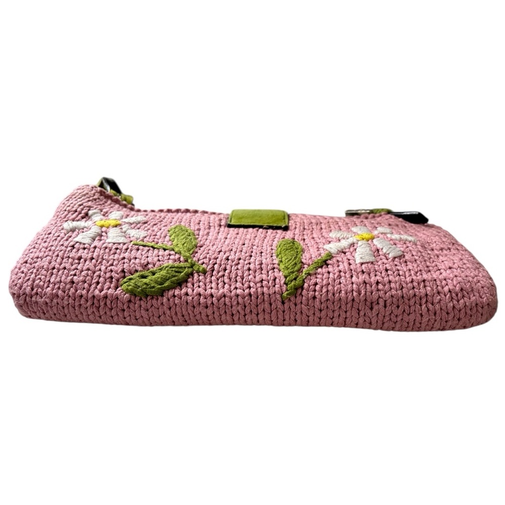 FENDI VINTAGE RARE Y2K Pink Knit Floral Green Cow Print Pony Hair Trim Baguette - Picture 7 of 16